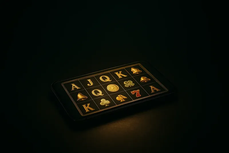 Smartphone with glowing casino game grid on dark textured surface