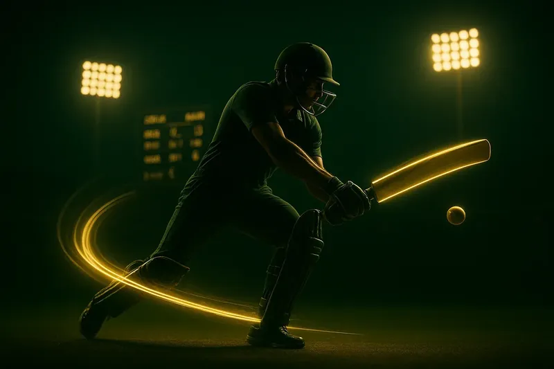 Dynamic Cricket Action Cricket athlete in motion with neon speed trail in dramatic stadium