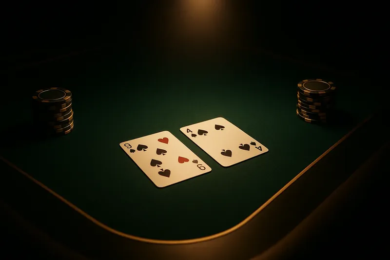 Baccarat Table Close-Up Face-up baccarat cards and chip stacks on green felt table