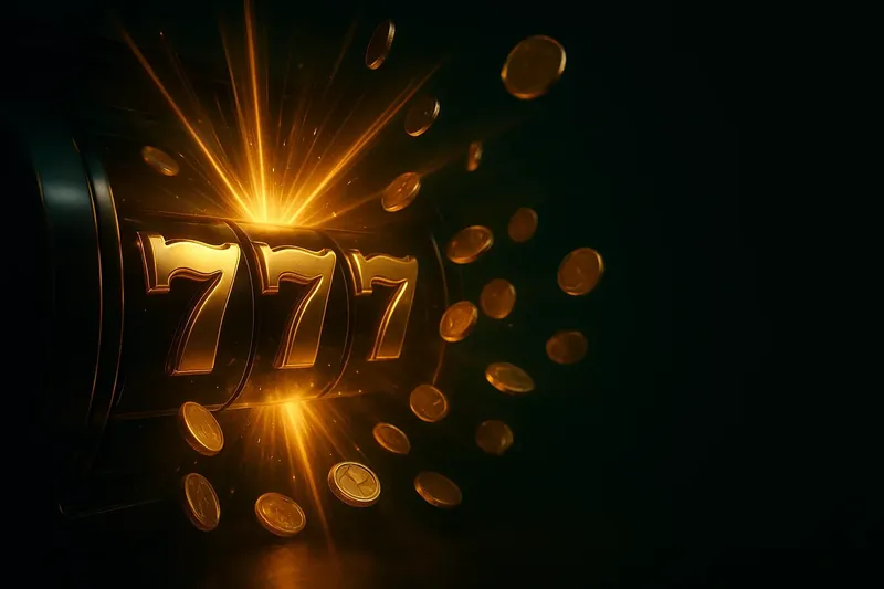 Golden 777 Jackpot Slot machine jackpot with golden 777 symbols, coins, and neon light beams